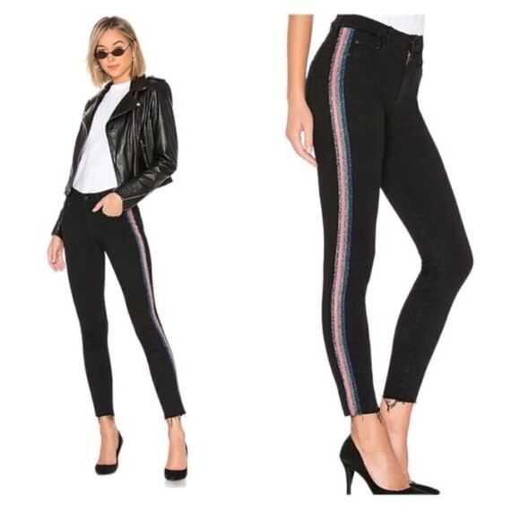 MOTHER High Waisted Looker Ankle Fray Jeans in Guilty Glitter Racer Size 29 - Picture 1 of 7